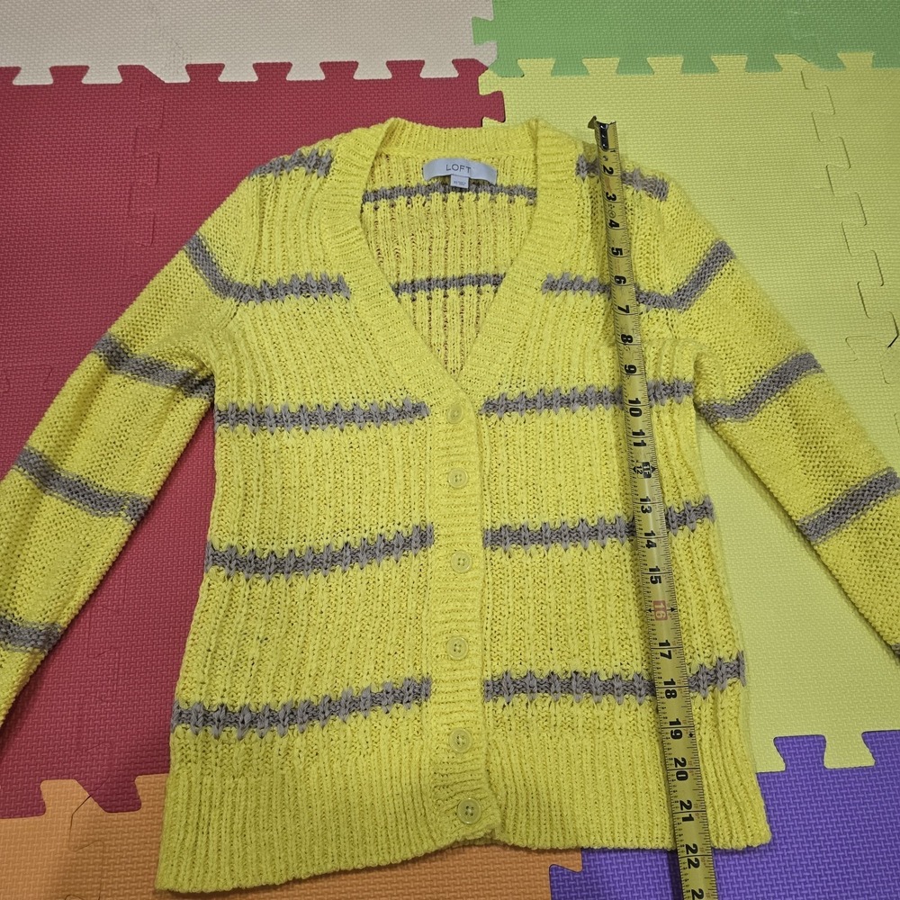 LOFT Ann Taylor Yellow Striped Knit Cardigan Sweater -‎ Size XS